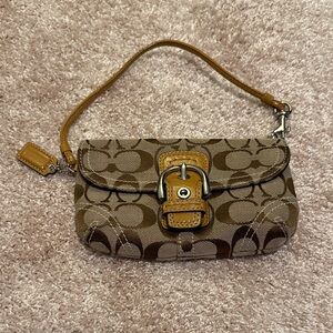 Coach Tan and Brown Signature Clutch